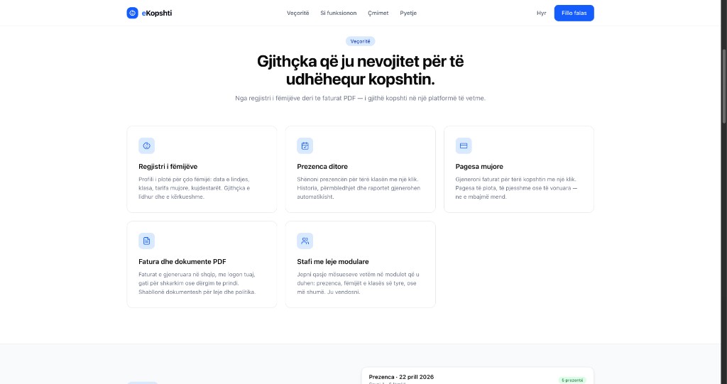 eKopshti features — child registry, attendance, and payments
