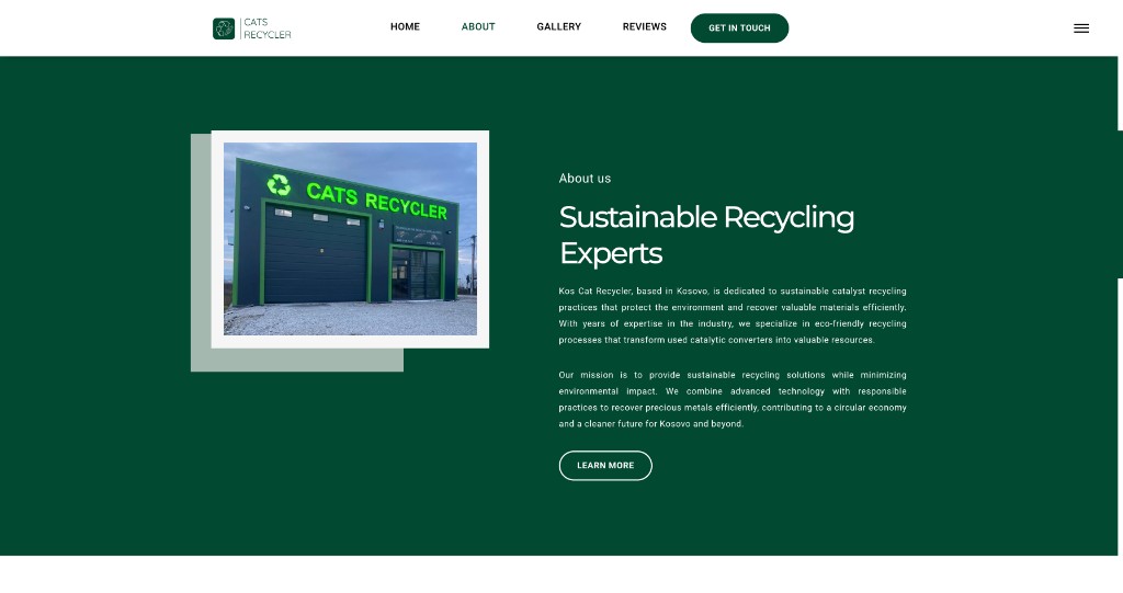 Kos Cat Recycler about page — facility and recycling expertise